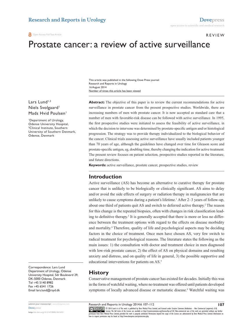 (PDF) Prostate cancer A review of active surveillance