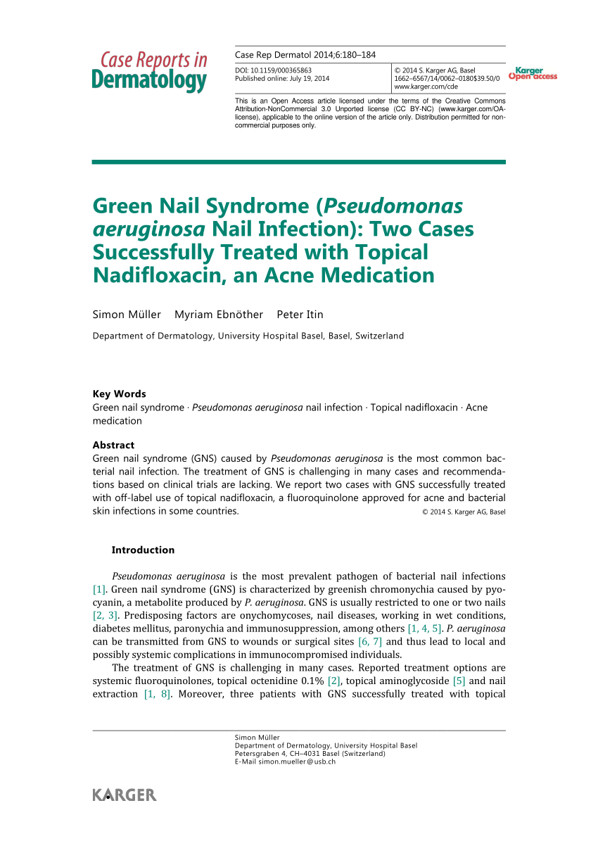 PDF) Green Nail Syndrome (Pseudomonas aeruginosa Nail Infection): Two Cases  Successfully Treated with Topical Nadifloxacin, an Acne Medication