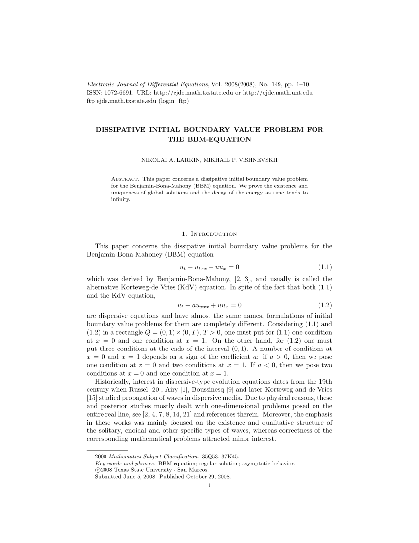 (PDF) Dissipative initial boundary value problem for the BBM-equation