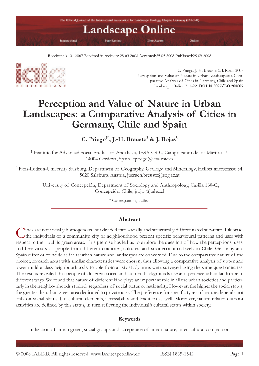Pdf Perception And Value Of Nature In Urban Landscapes A Comparative Analysis Of Cities In Germany Chile And Spain
