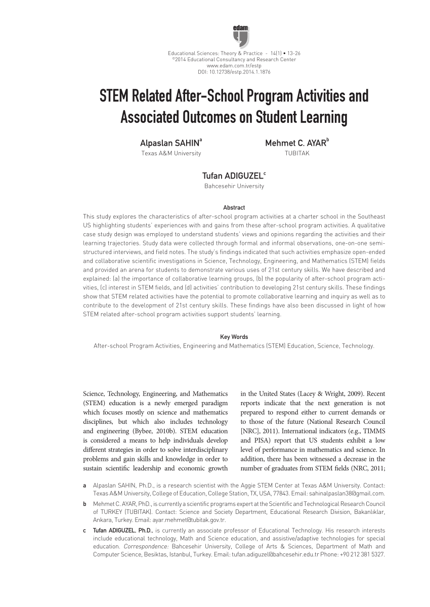 pdf stem related after school program activities and associated outcomes on student learning