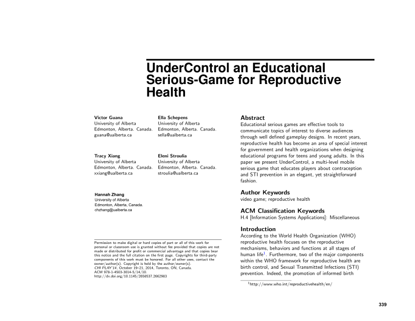 PDF UnderControl an Educational Serious Game for Reproductive Health