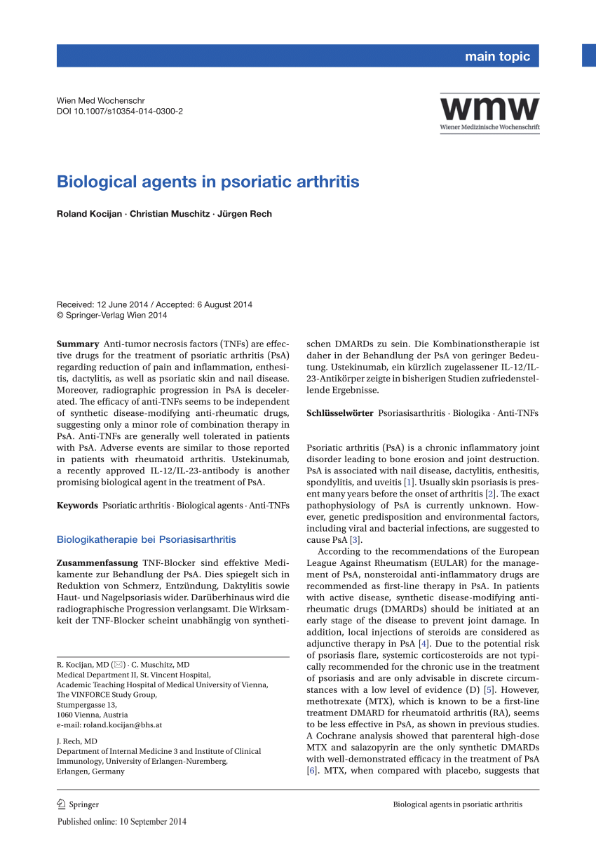 Pdf Biological Agents In Psoriatic Arthritis 