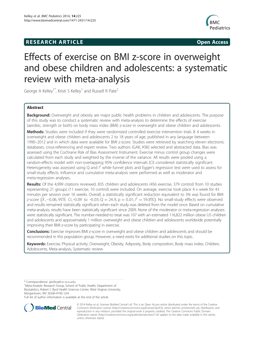 Pdf Effects Of Exercise On Bmi Z Score In Overweight And Obese