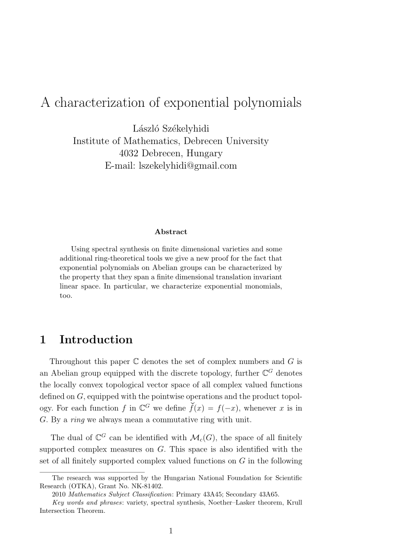 Pdf A Characterization Of Exponential Polynomials