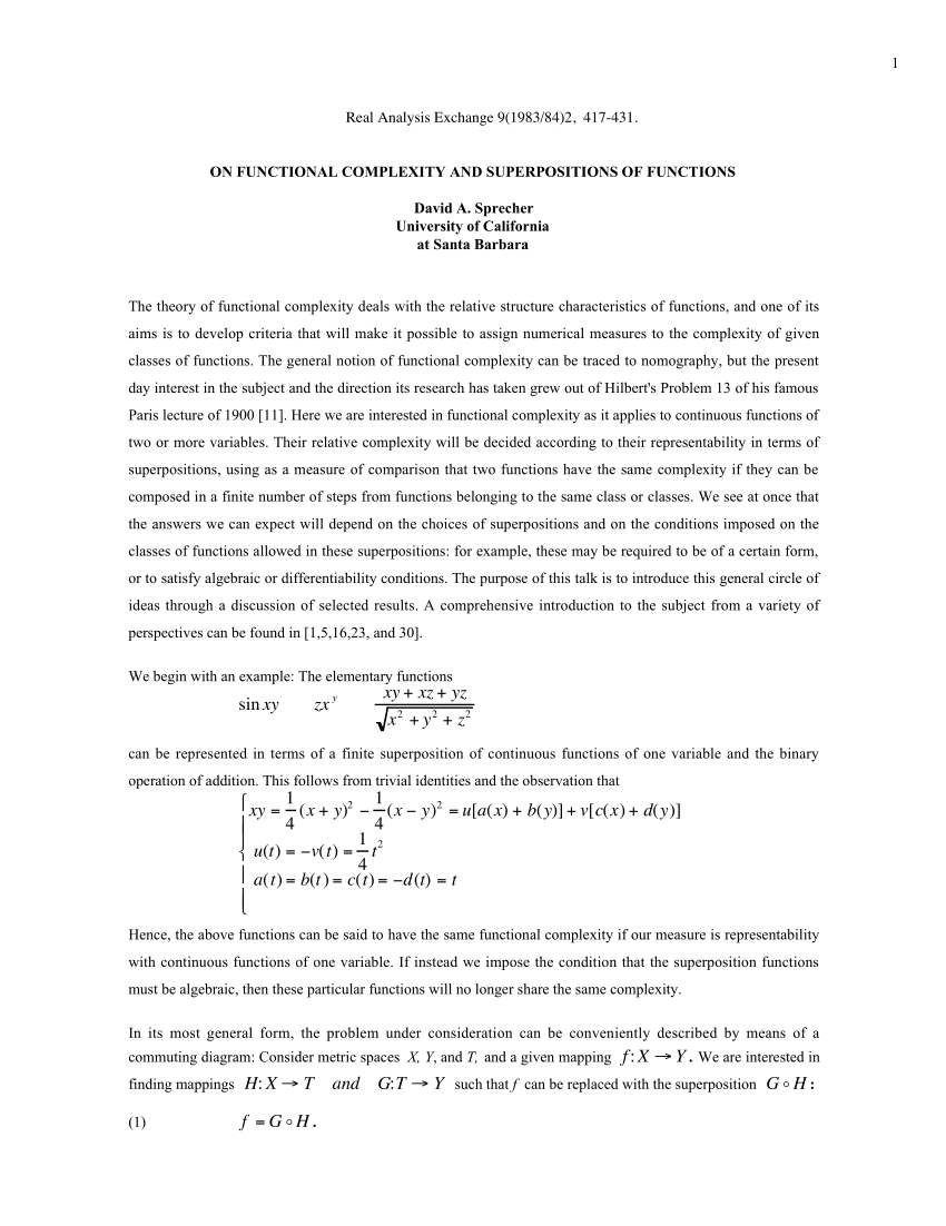 Pdf On Functional Complexity And Superpositions Of Functions