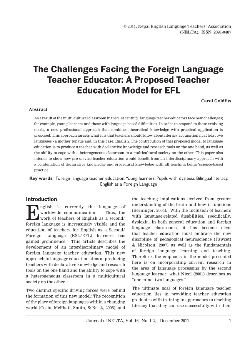 Pdf The Challenges Facing The Foreign Language Teacher Educator A Proposed Teacher Education Model For Efl