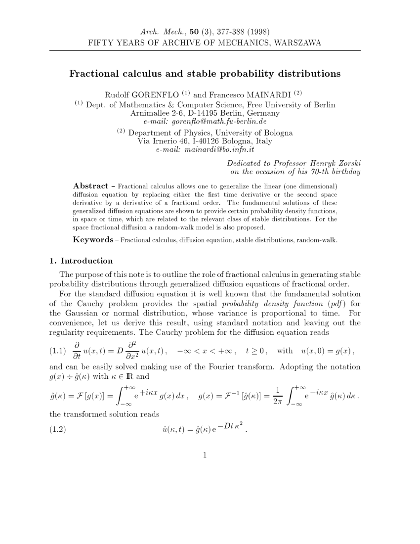 Pdf Fractional Calculus And Stable Probability Distributions