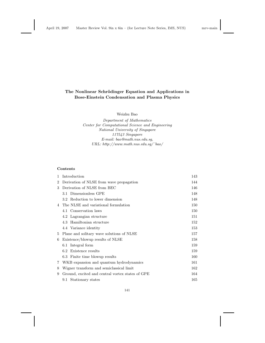 PDF) The Nonlinear Schrödinger Equation and Applications in Bose 