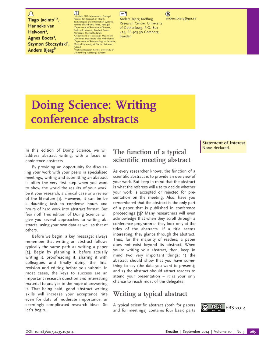 PDF) Doing Science: Writing conference abstracts