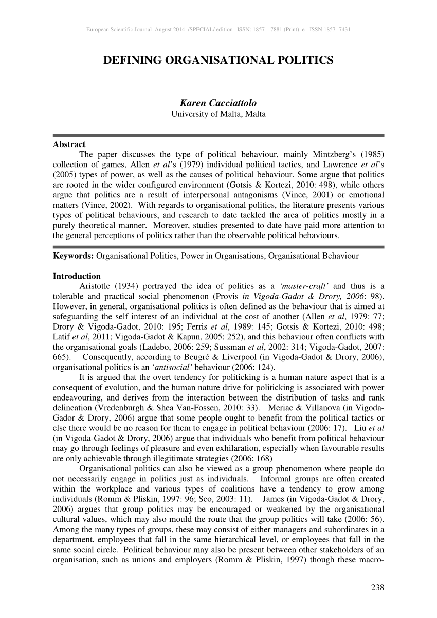 organizational politics research paper
