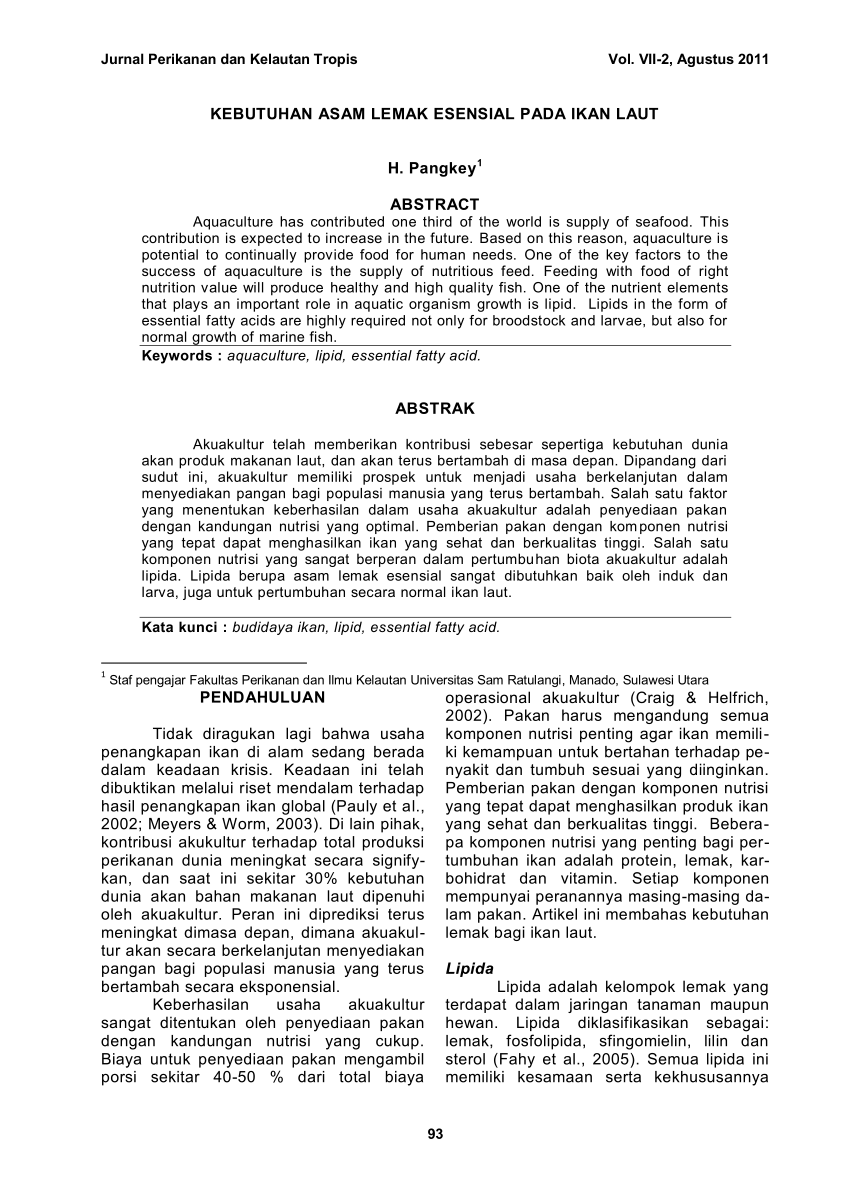 (PDF) KEBUTUHAN ASAM LEMAK ESENSIAL PADA IKAN LAUT