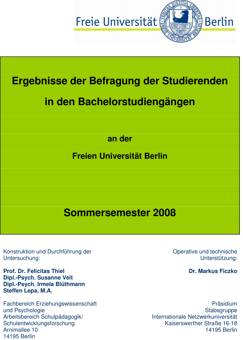 (PDF) Ergebnisse der Befragung der Studierenden in den Bachelorstudiengängen an der Freien 