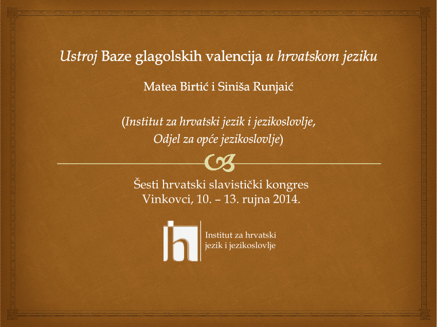 (PDF) The structure of the Valency base of Croatian verbs