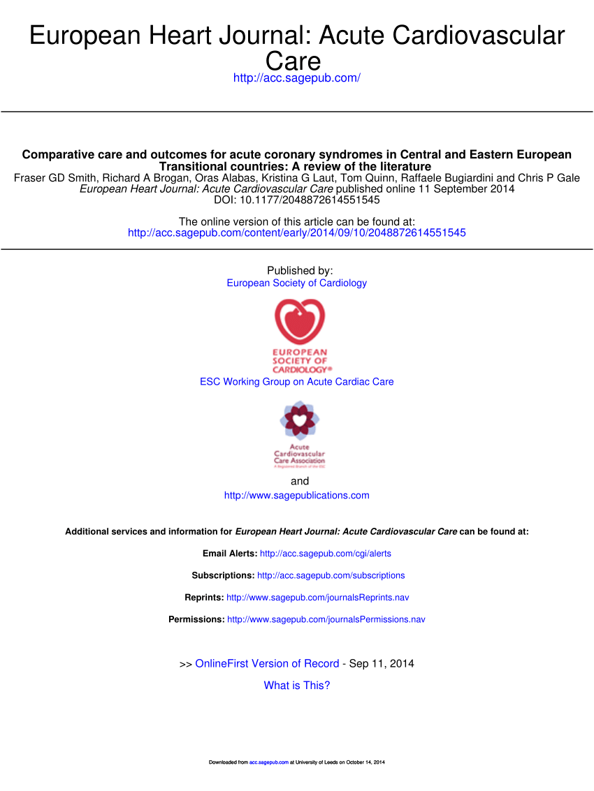 Pdf Comparative Care And Outcomes For Acute Coronary Syndromes In Central And Eastern European Transitional Countries A Review Of The Literature