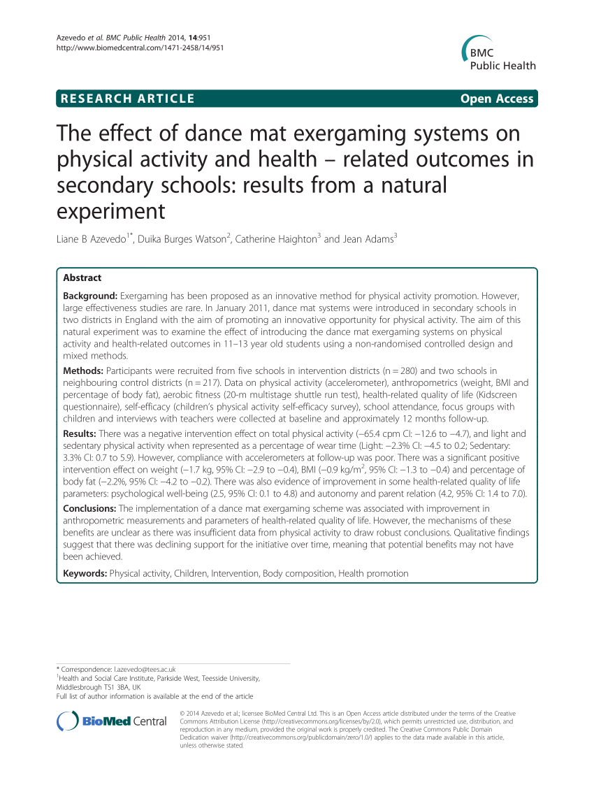 Pdf The Effect Of Dance Mat Exergaming Systems On Physical