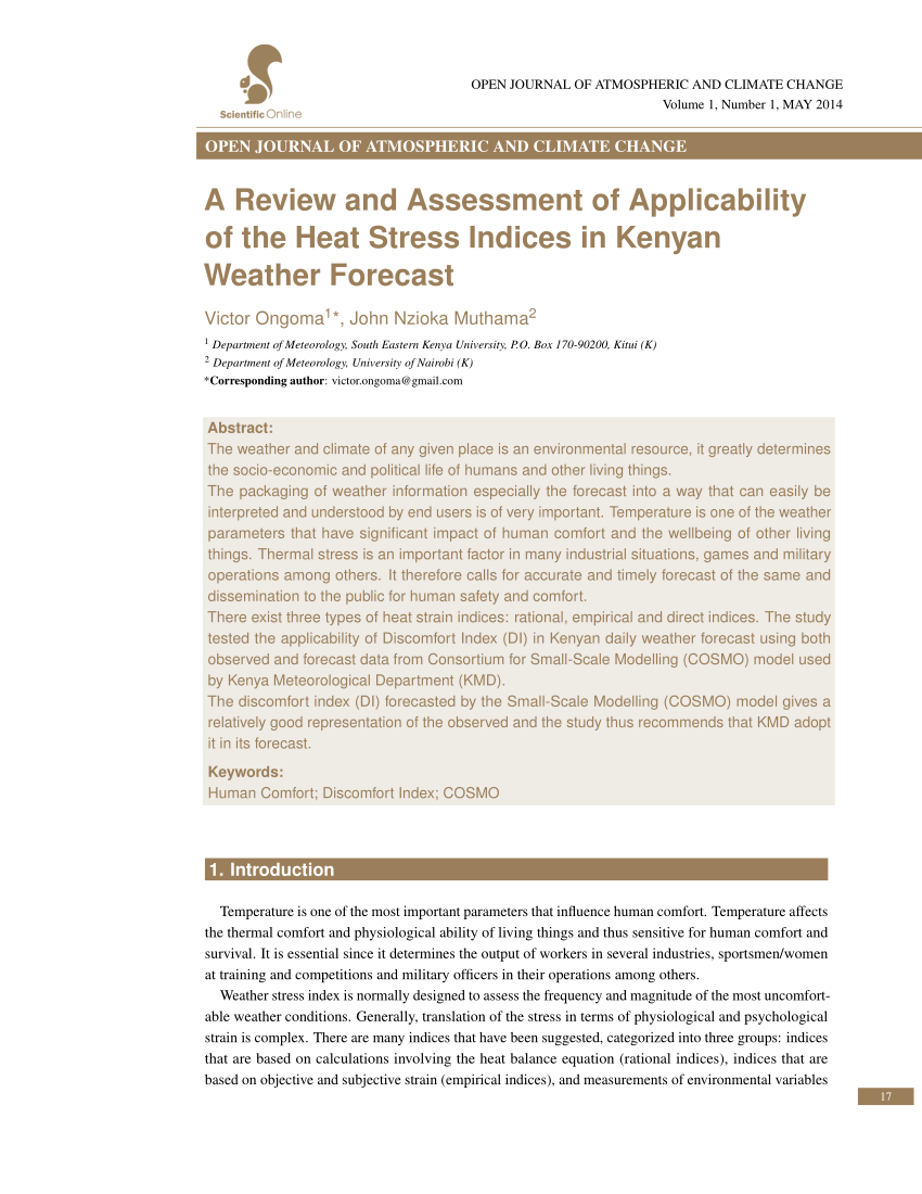 Pdf A Review And Assessment Of Applicability Of The Heat Stress