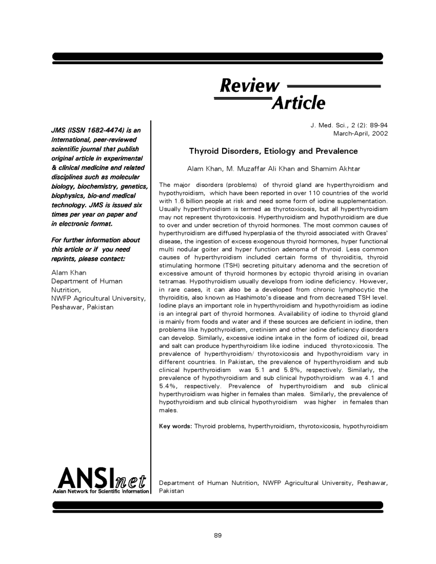 Pdf Thyroid Disorders Etiology And Prevalence