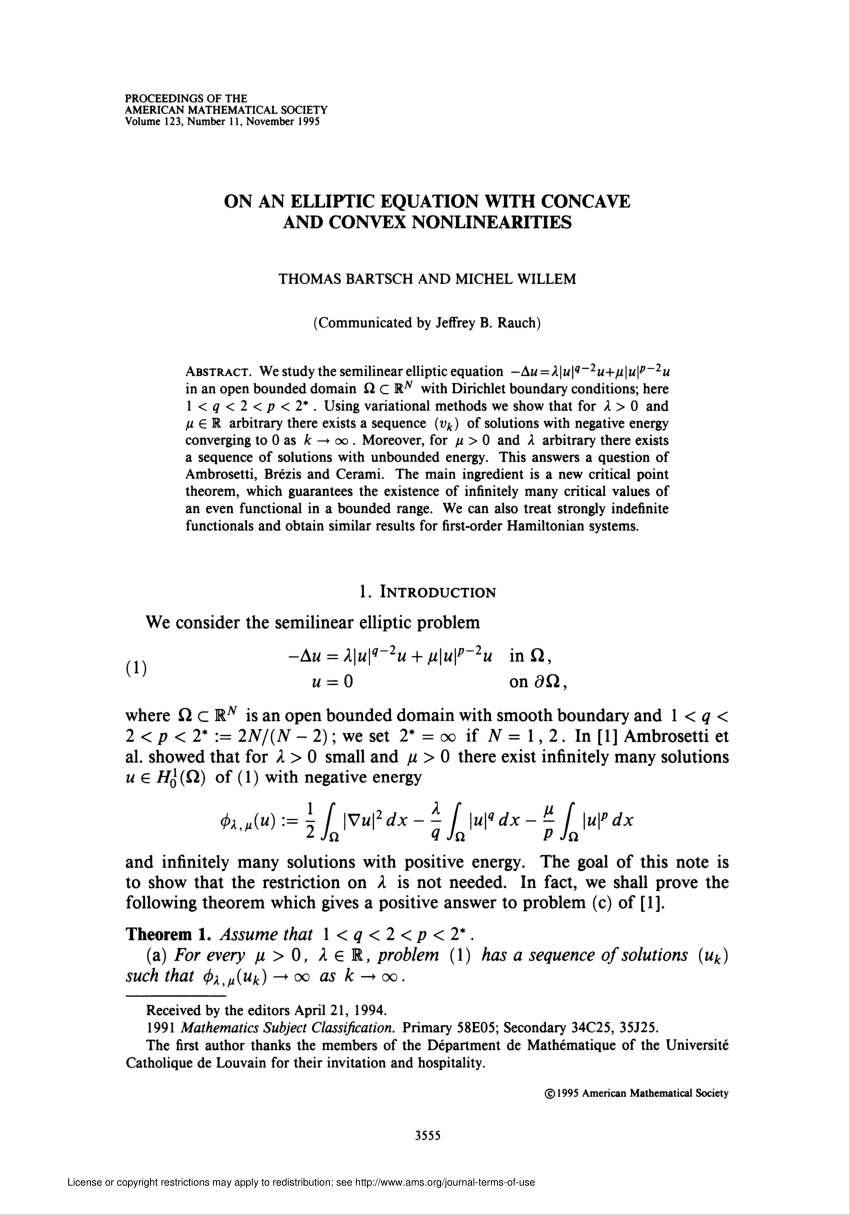 Pdf On An Elliptic Equation With Concave And Convex Nonlinearities