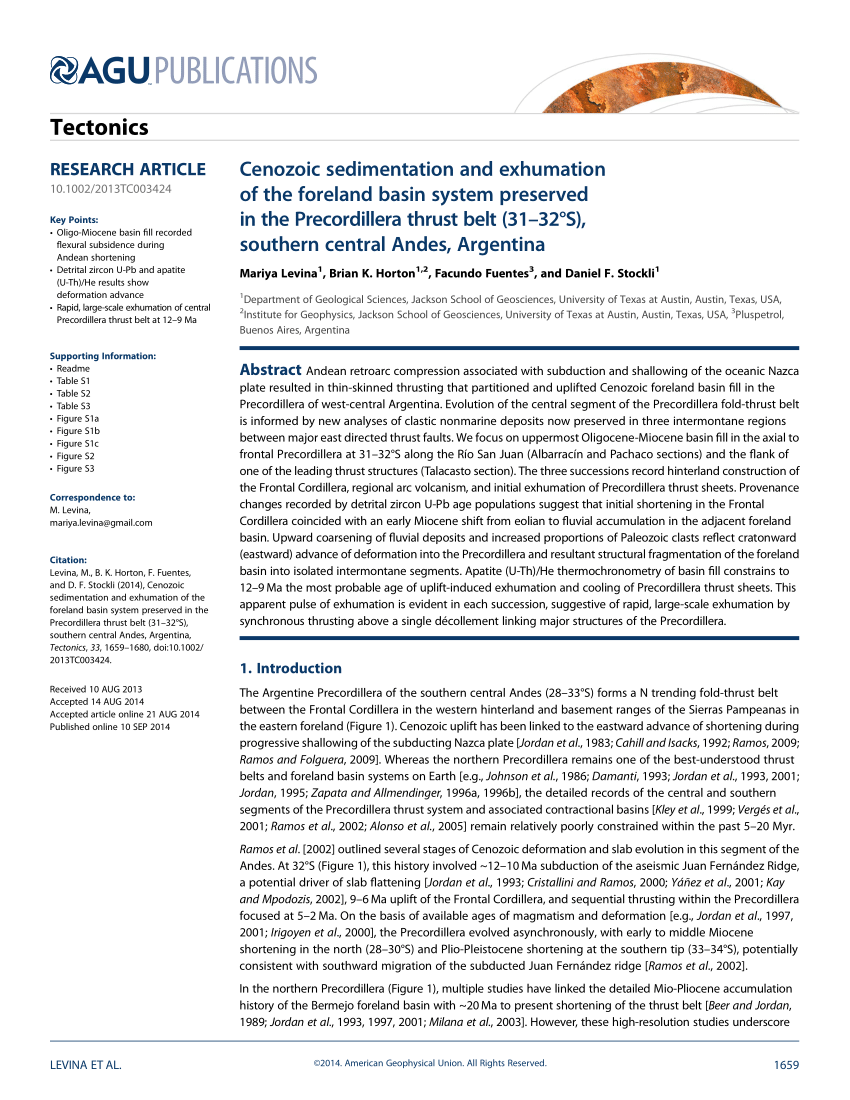 Pdf Cenozoic Sedimentation And Exhumation Of The Foreland Basin System Preserved In The Precordillera Thrust Belt 31 32 S Southern Central Andes Argentina