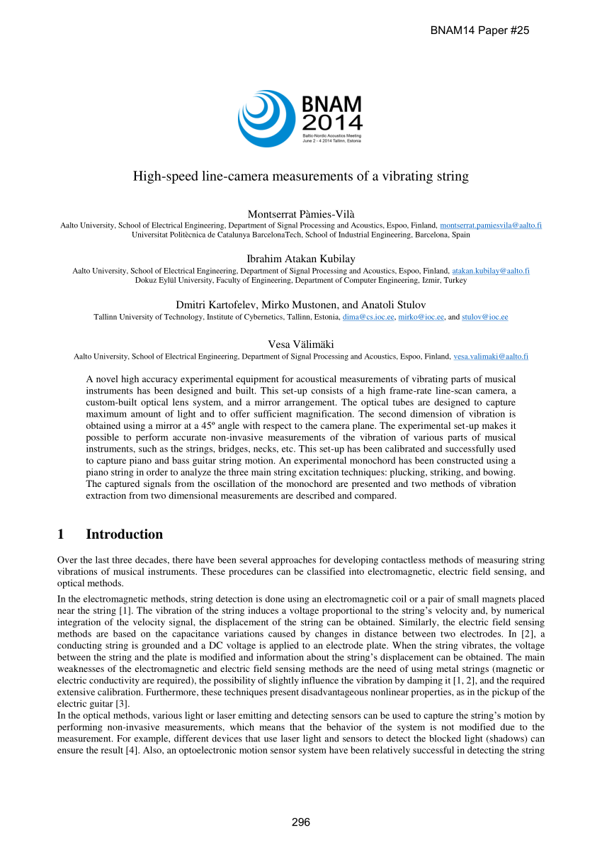 Pdf High Speed Line Camera Measurements Of A Vibrating String