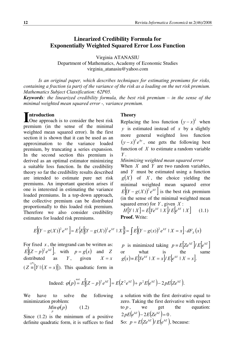 Pdf Linearized Credibility Formula For Exponentially Weighted Squared Error Loss Function