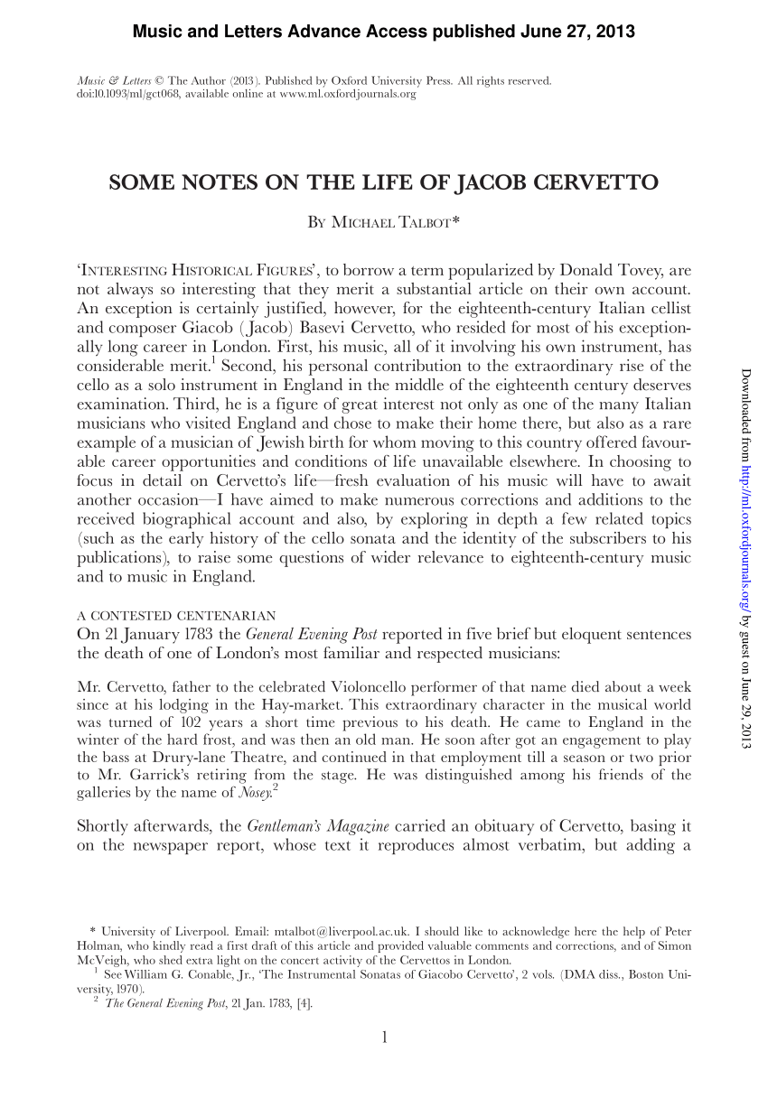 PDF) Some Notes on the Life of Jacob Cervetto