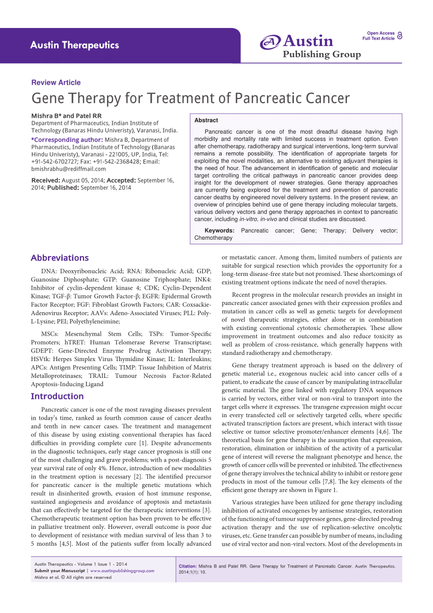 (PDF) Gene Therapy for Treatment of Pancreatic Cancer