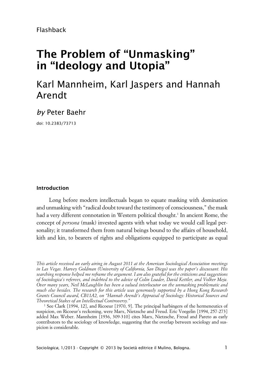 Pdf The Problem Of Unmasking In Ideology And Utopia