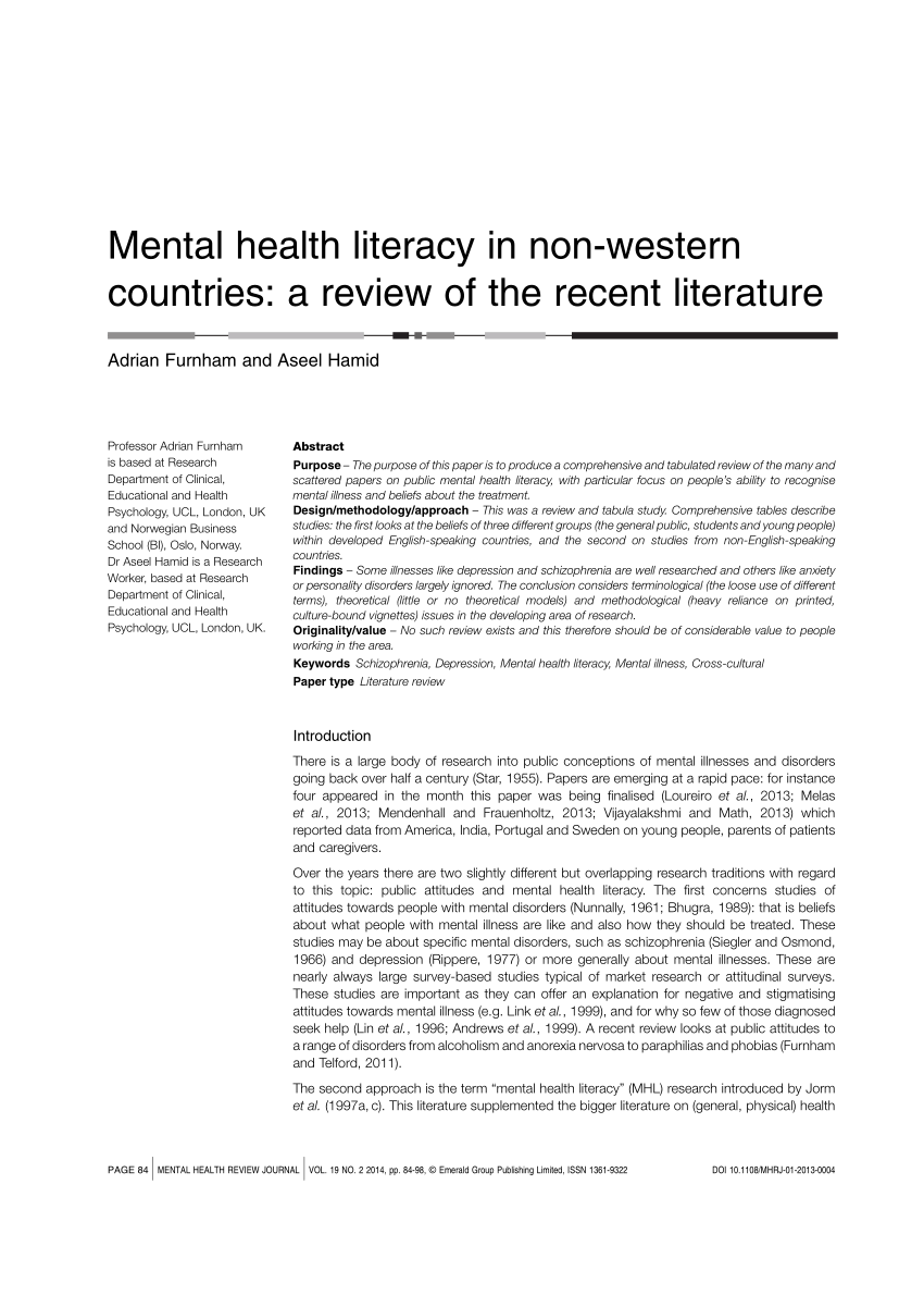 (PDF) Mental health literacy in non-western countries: A 