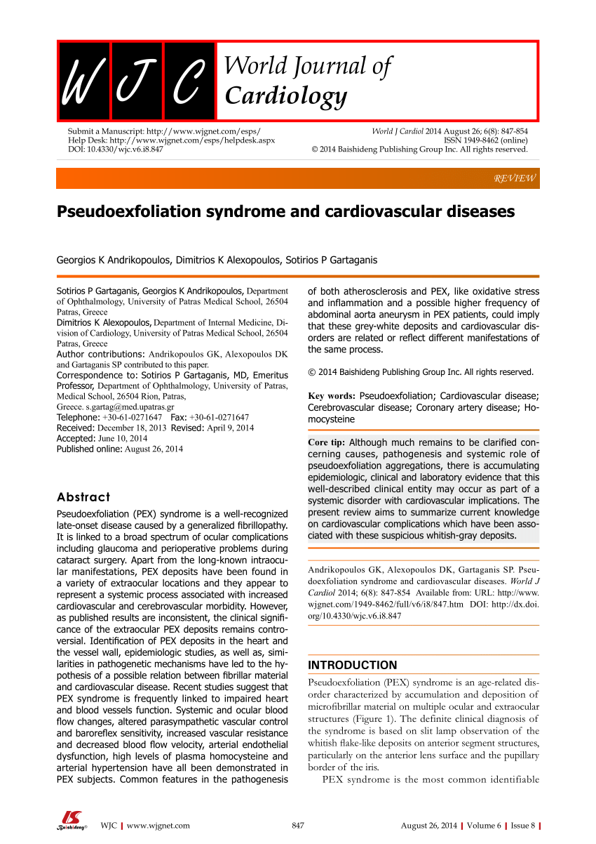 Pdf Pseudoexfoliation Syndrome And Cardiovascular Diseases