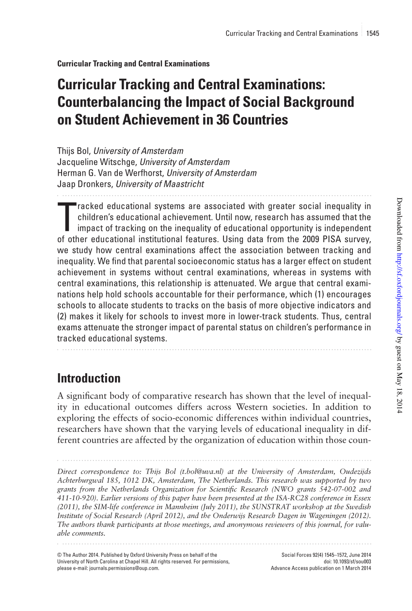 Pdf Curricular Tracking And Central Examinations Counterbalancing The Impact Of Social Background On Student Achievement In 36 Countries
