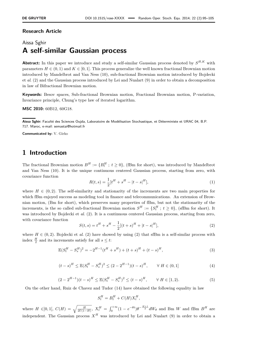 Pdf A Self Similar Gaussian Process