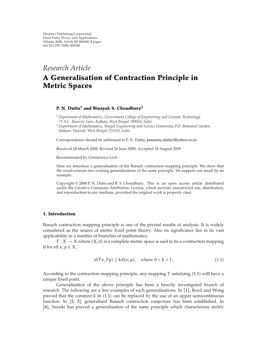 Pdf A Generalisation Of Contraction Principle In Metric Spaces
