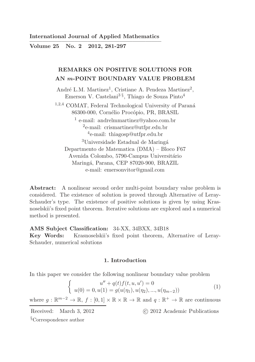 Pdf Remarks On Positive Solutions For An M Point Boundary Value Problem