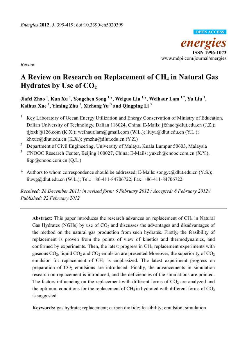 PDF) A Review on Research on Replacement of CH4 in Natural Gas Hydrates by  Use of CO2