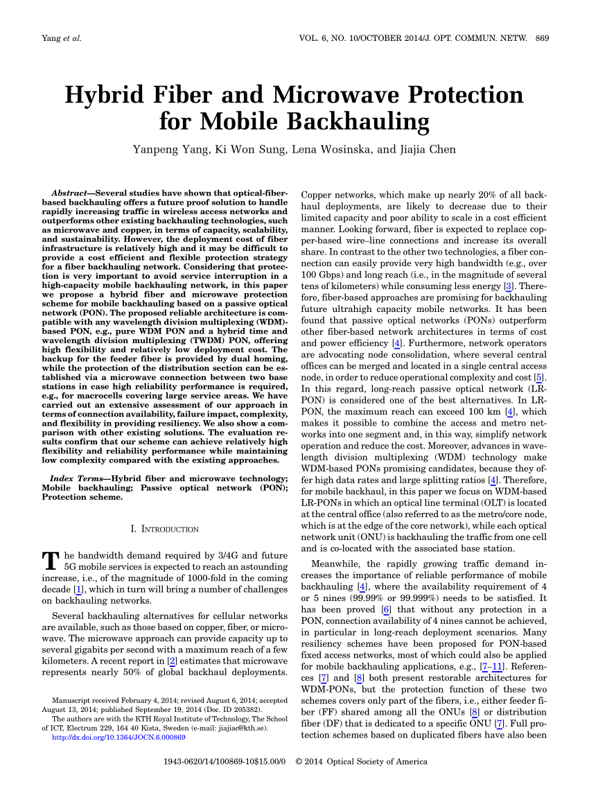  PDF  Hybrid  Fiber and Microwave Protection for Mobile  