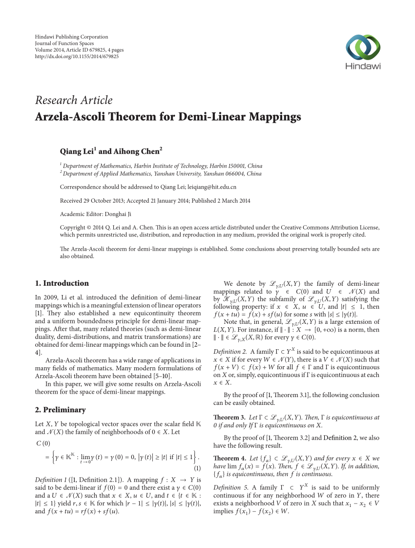 Pdf Arzela Ascoli Theorem For Demi Linear Mappings 7240