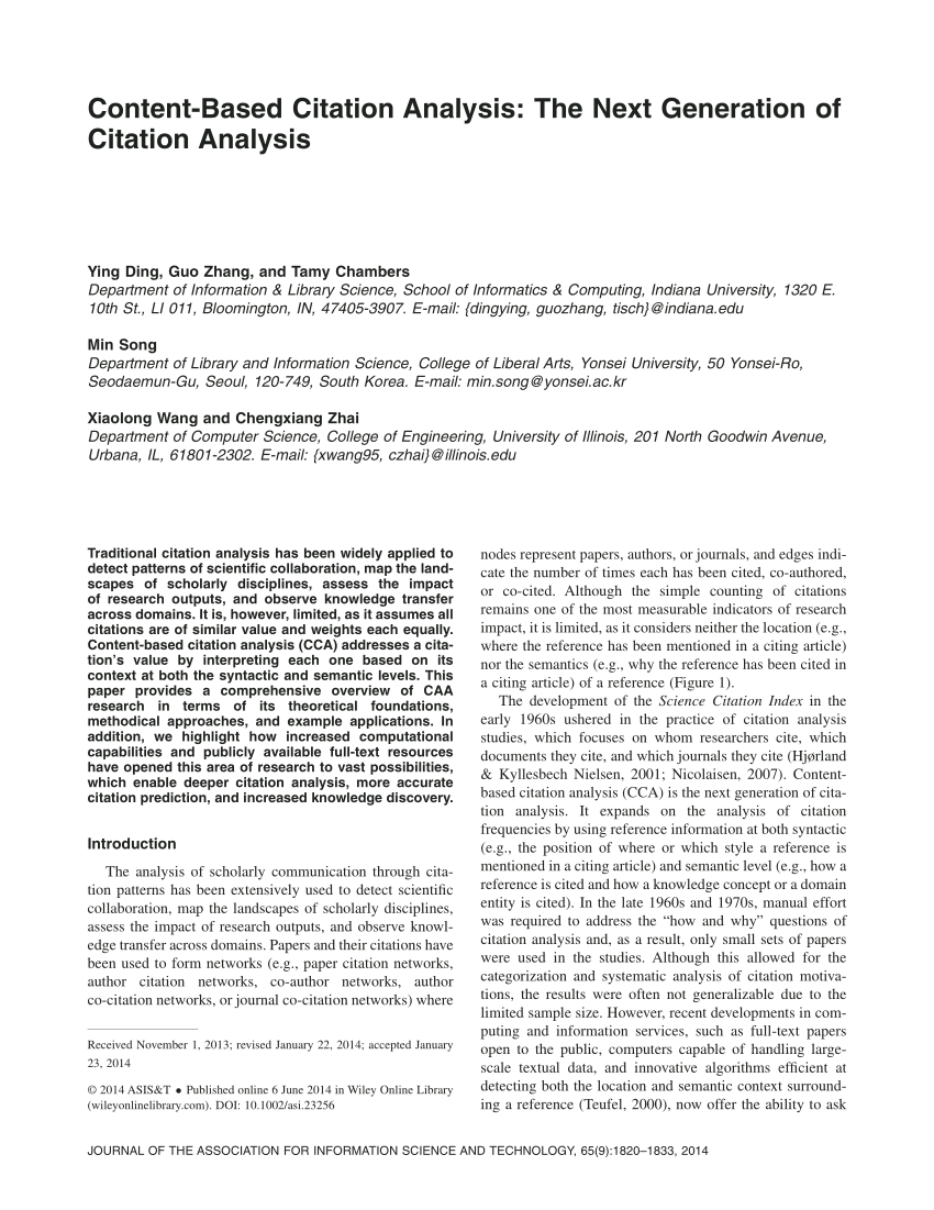 Pdf Content Based Citation Analysis The Next Generation Of Citation Analysis