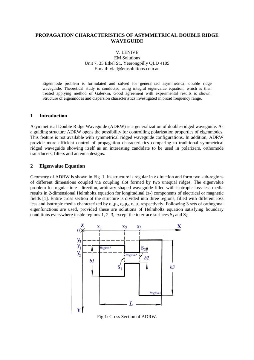 (PDF) Propagation Characteristics of Asymmetrical Double Ridge Waveguide