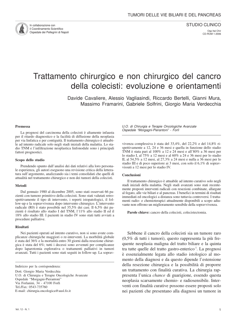 Pdf Trattamento Chirurgico E Non Chirurgico Del Cancro