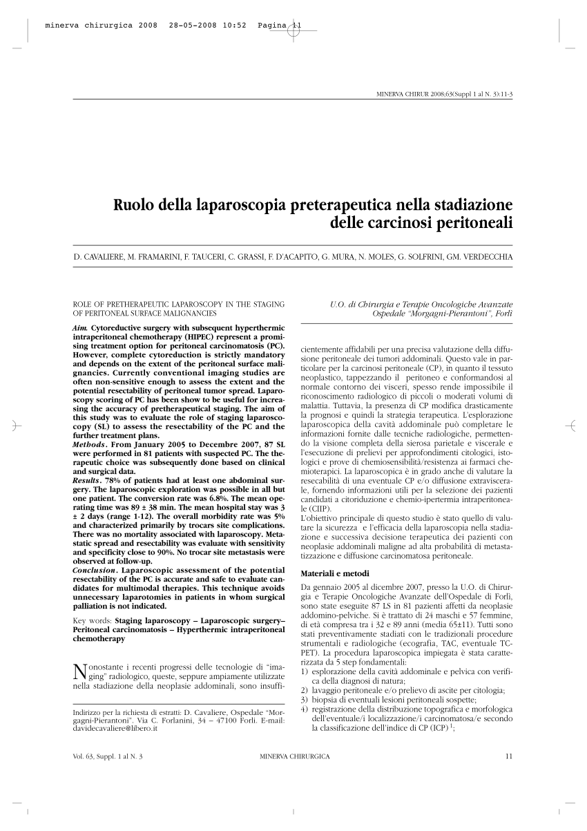 Pdf Role Of Pretherapeutic Laparoscopy In The Staging Of Peritoneal Surface Malignancies