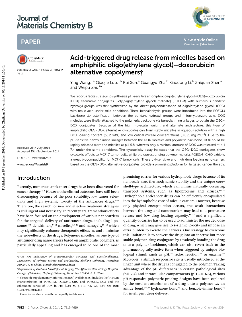 (PDF) Acid-Triggered Drug Release from Micelles Based on Amphiphilic