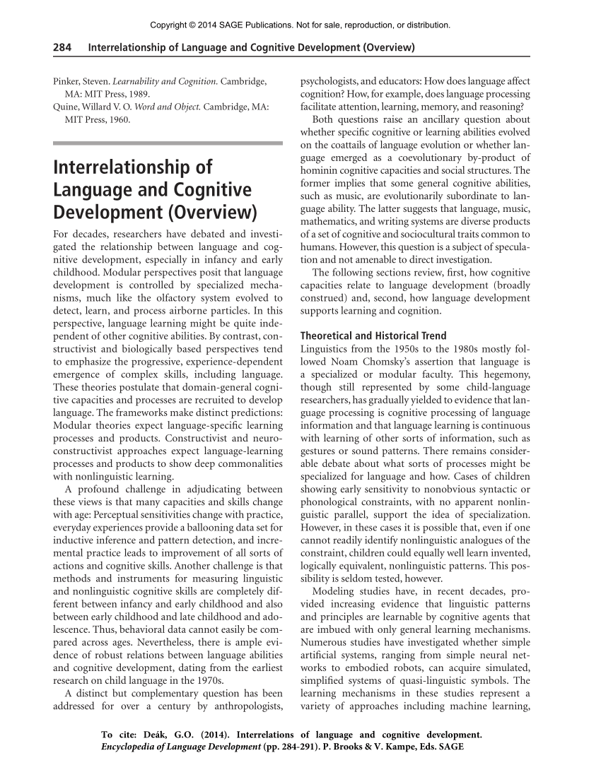 PDF Interrelations of language and cognitive development