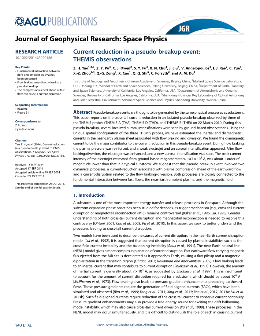 Pdf Current Reduction In A Pseudo Breakup Event Themis Observations