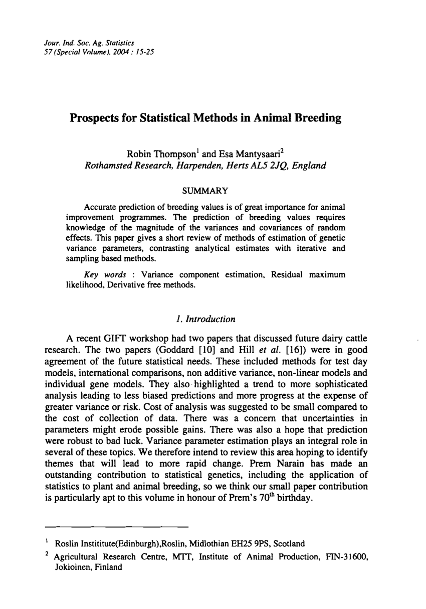 PDF) Prospects for statistical methods in animal breeding