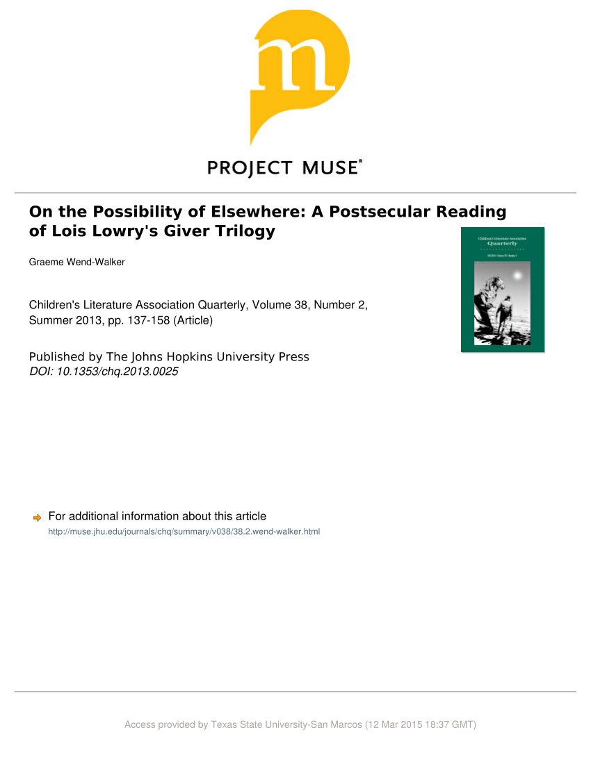 Pdf On The Possibility Of Elsewhere A Postsecular Reading - 