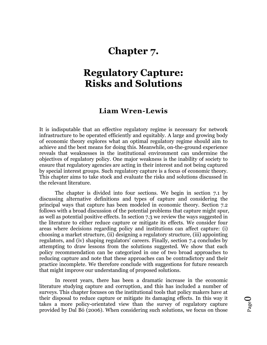 (PDF) Regulatory Capture Risks and Solutions