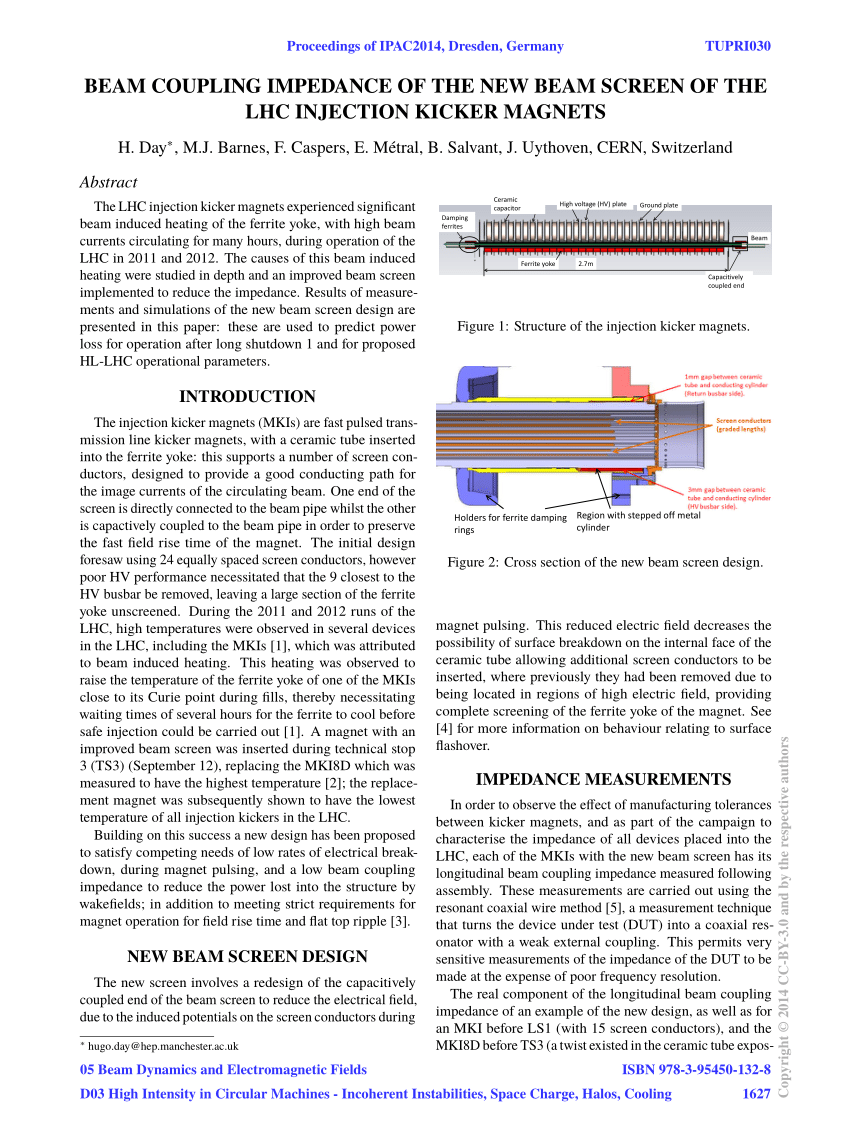 (PDF) BEAM COUPLING IMPEDANCE OF THE NEW BEAM SCREEN OF THE LHC ...