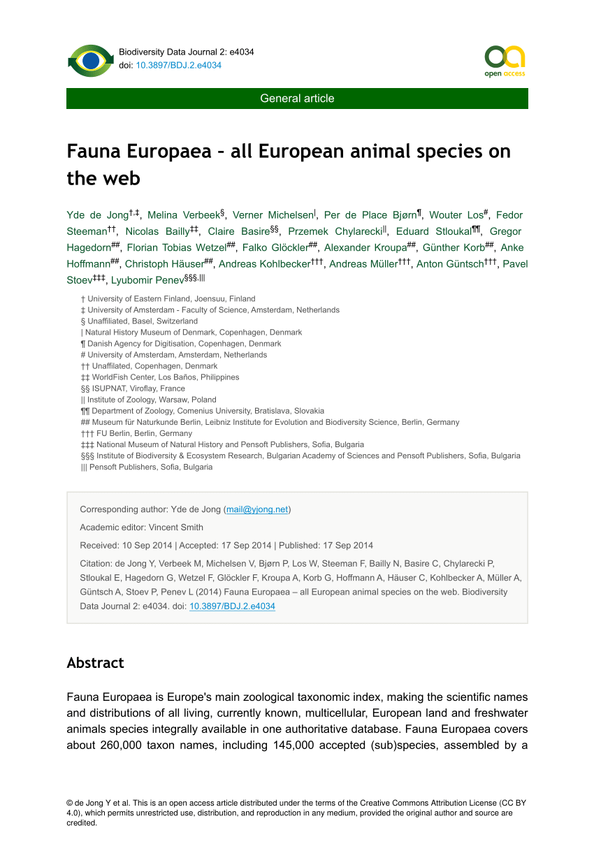 PDF) Fauna Europaea - All European animal species on the web